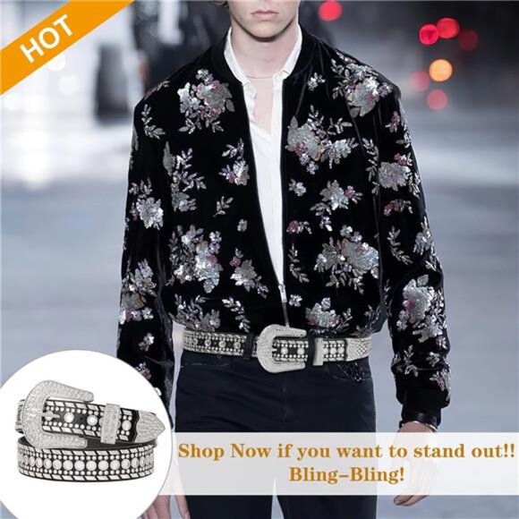 SUOSDEY Rhinestone Belt for Men Women Western Cowboy Cowgirl Bling Studded - Picture 3 of 7